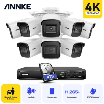 ANNKE 16CH 4K Ultra HD פו וידאו ברשת מערכת אבטחה 8MP H. 265 NVR עם 8pcs 8MP EXIR ראיית לילה IP67 כדור מצלמת IP