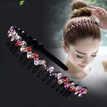 AWAYTR Hairbands החלקה לוח צבעוני ריינסטון פרח מים אדווה שיער חישוק לשיער לנשים שיער להקת שיער אביזרים