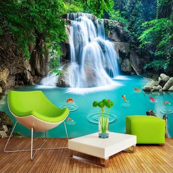 יער מפל נוף טבעית גדולה ציור קיר טפטים לסלון חדר שינה קישוט קיר ציור 3D תמונות עיצוב הבית