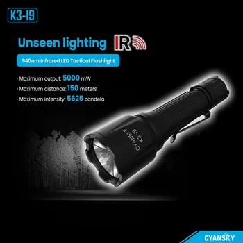 Cyansky K3-I9 Infrare טקטי פנס LED ארוך-טווח חזק 5000mAh על פעילות המשטרה לאכיפת החוק, ציד, ירי