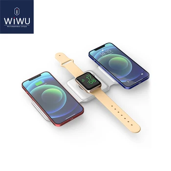 WiWU 3 ב-1 מתקפל מטען אלחוטי עבור iPhone לצפות אוזניות 15W טעינה מהירה עבור Airpods המגנטי מחובר בטוח טעינה