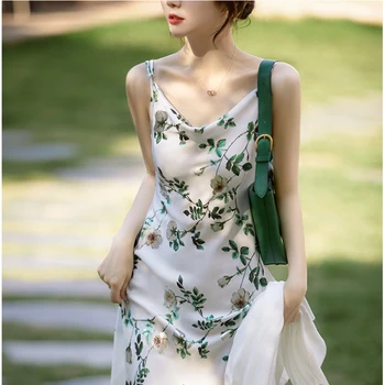 אביב/קיץ 2023 נשים הדפסה חדשה השמלה U-צוואר בלי שרוולים של שמלות נשים.