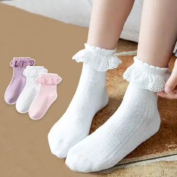 גרביים לתינוק הנשי החדש החורף ילדים sokken מסורק כותנה קשר טהור צבע הנסיכה תחרה לילדים גרביים