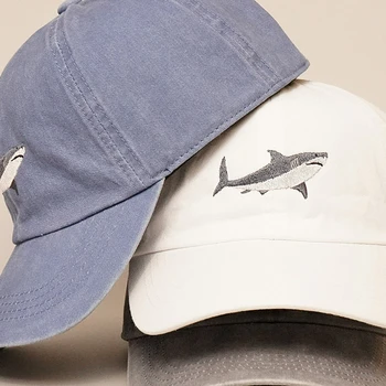 כריש, כובע בייסבול כריש רקום כובע כותנה כובע נהג המשאית בקיץ אבא כובע איכות גבוהה מתכווננת