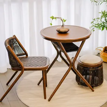 פנאי שילוב שולחן כיסא אגוז פשוטה רטרו בסגנון סיני מרפסת בר קש אחסון חיצונית תה, שולחן קש צואה