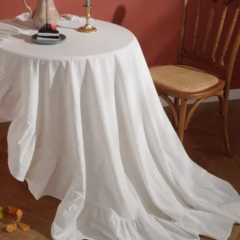 המלון החתונה הפסטיבל לבן, דלעת, כותנה צבע מפת השולחן עם קפלים מסיבת יום הולדת קוטר 180cm גדול שולחן עגול בד