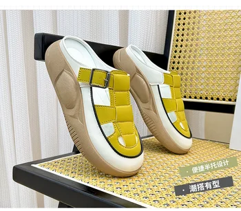 Baotou חצי נעלי בית נקבה להאריך ימים יותר נעליים 2023 קיץ חדשה נעליים מזדמנים, צעד אחד קטן ועצלן לבן נעלי נשים