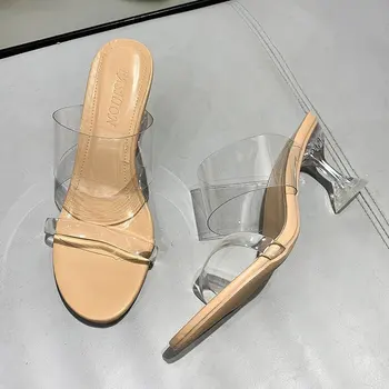 2022 חדש לנשים סנדלים PVC Jelly קריסטל עקב שקוף נשים סקסי נקי עקבים גבוהים קיץ משאבות סנדלים נעלי גודל