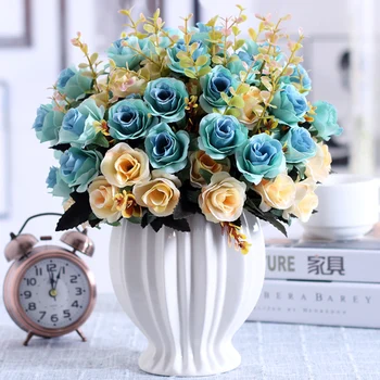 מודרני אגרטל קרמיקה+ פרחים מלאכותיים הביתה מלאכות פסלון קישוט סלון שולחן העבודה רוז מזויף פרח עציץ אגרטל קישוט אמנות