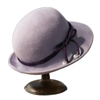 נשים 1920 דלי קלוש כובע גטסבי חורף צמר Crushable מגבעת בציר קלוש כובע עגול עם Bowknot המבטא