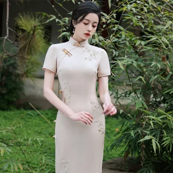 Cheongsam צ ' יפאו סיני השמלה המודרנית ורוד שיפור Cheongsam רטרו ערב יוקרתית. Cheongsam שמלת אלגנטי פרחוני לנשים להתלבש
