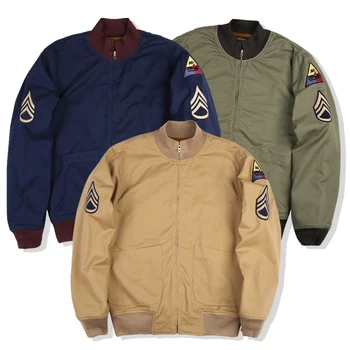 החורף האמריקאי החדש מזדמן Amekaji רטרו Workwear שלוש כותנה צבע המעיל תג מעובה חמים לעמוד צווארון מעיל שרוול ארוך