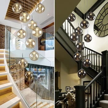 וילה איטלקית כדור זכוכית מדרגות תליון תלוי אור ספירלת זמן תלויות מנורות קריסטל מודרני חרוזים מדרגות נברשת