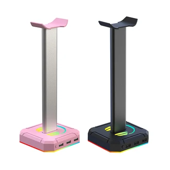 RGB המשחקים אוזניות לעמוד על האוזן הדיבורית האישית השולחן הסוגר של מחשבים שולחניים, אוזניות מחזיק תצוגת זוהר עם 3 יציאות USB