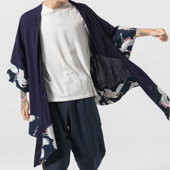 2023 קיץ החדש בסגנון סיני אמצע אורך מעיל רוח האופנה לגברים הדפסה מזדמן קרדיגן בגדים מסורתיים הטאואיסטית החלוק Hanfu