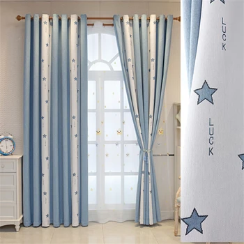 יוקרה וילונות כחולים ורוד כוכב המצוירים בסגנון וילון הסלון לחדר השינה וילונות על חלונות הבית עיצוב מותאם אישית Cortinas