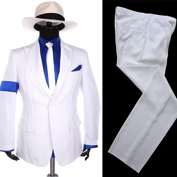 נדיר אמ. ג 'יי מייקל ג' קסון פושע חלקלק לבן קלאסי פס רזה מסיבה מקרית החליפה תלבושת מלאה.