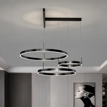 בסלון נברשת מודרנית מינימליסטי סקנדינביה LED יצירתי חדר אוכל חדר השינה בר עגול מרובע אלומיניום המנורה