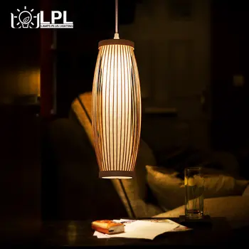 במבוק פנס תליון מנורה רטרו המסעדה תלויים אור ארוגים ביד אהילים E27 גופי תאורה מעץ נברשות החדר