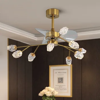 הפוסט-מודרנית אור יוקרה מאוורר תקרה מנורת קריסטל בסלון מולקולרית המנורה נורדי מסעדה חדר שינה מאוורר נברשת Feiguang