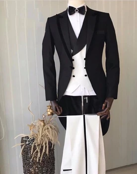 JELTONEWIN 2021 חדש שחור ארוך מעייל פראק ערב גברים חליפה רשמית נשף החתונה טוקסידו חתן את החליפה השושבינים 3 חתיכה השושבין בלייזר