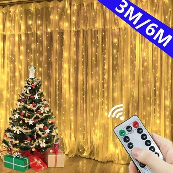 חג המולד וילון גרלנד אורות LED מחרוזת USB שלט רחוק פיות אורות חתונה חג קישוט חדר השינה בבית חיצונית
