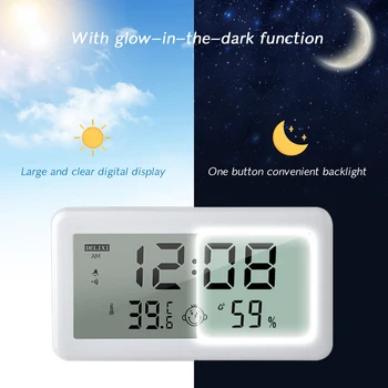 דיגיטלי תאורת רקע שעון מעורר LED שולחן שעון אלקטרוני טמפרטורה מד לחות השעון השינה השתק שעון זמן