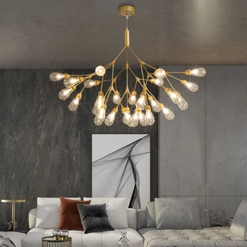 נורדי נחושת יוקרה LED תאורה נברשת גחלילית האוכל בסלון יצירתי תלויה מנורת חדר שינה מודרני הביתה דקו גופי