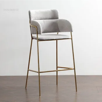 נורדי הזהב בר כסאות ברזל יצוק משענת מודרני מינימליסטי גבוהה כיסא בר שרפרף הקבלה Taburetes מרפסת ריהוט