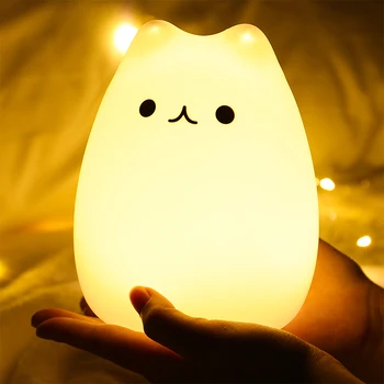 שליטה מרחוק חתול בלילה אור חיישן מגע 16 צבע Dimmable נטענת Usb סיליקון חיה המנורה ילדים תינוק מתנות חג המולד