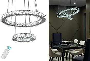 מודרני נברשת קריסטל, Dimmable 4 טבעות LED נברשת תקרה עגול תליון תאורה עם שלט רחוק עבור חדר האוכל Bedro