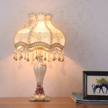 אירופאי רטרו מנורת שולחן בד יצירתי חם Dimmable השינה ליד המיטה אור