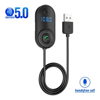 USB לרכב Bluetooth תואם-5.0 מקלט שחקן מתאם ממיר אודיו LED דיגיטלי תצוגת דיבורית אלחוטית ערכת מתאם