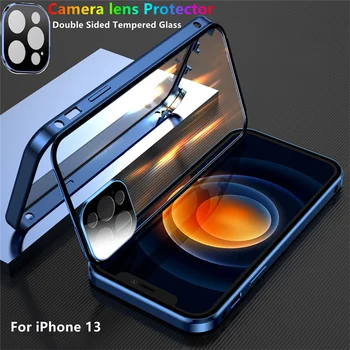 360 הגנה מלאה מגנטי מקרה עבור iPhone 14 13 12 11 Pro Promax דו צדדית זכוכית עם עדשת מצלמה כיסוי הגנת