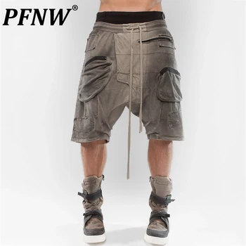PFNW אביב הקיץ החדש סרבל של גברים בציר סימטרית צבוע כיסים נישה שיק אופנה מזדמן כותנה ישר מכנסיים 28A0540
