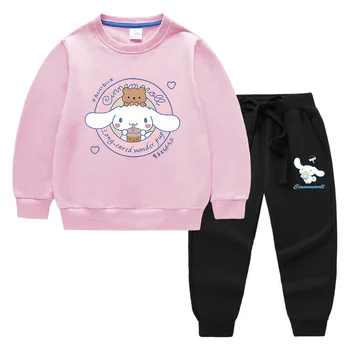 Kawaii Sanrio ילדים סטים האביב והסתיו Cinnamoroll מודפסות שרוול ארוך בגדי כותנה ילדים חולצות + מכנסיים חליפות