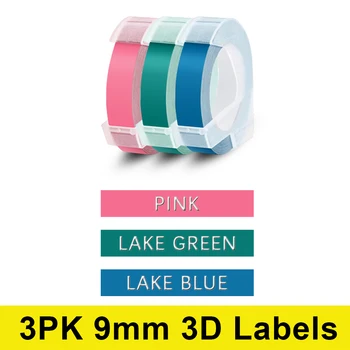 Labelwell ססגוניות 3PK 3D הבלטה ידנית ההקלטה תואם Dymo 3D 9 מ 