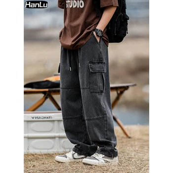 2023 אביב/קיץ חדש Harajuku אופנה רטרו רחוב היפ הופ מכנסי צינור ישרה מכנסיים רופפים של גברים מזדמנים רופף ג ' ינס