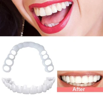 2Pcs מתאים שיניים הלבנת שיניים מזויפות מכסה Snap על סיליקון חיוך חזיתות השיניים העליונות היופי כלי שיניים קוסמטי