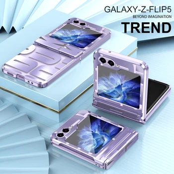 Letter Case עבור Samsung Z Flip יוקרה 5 ציפוי שקוף Flip5 מקרה חסין זעזועים, אנטי ליפול מצויד זכוכית קדמית סרט