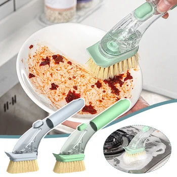 מטבח, שטיפת כלים מברשת ידית ארוכה צלחת מברשת סבון נוזלי מתקן לניקוי צלחת Scrubber מברשת ניקוי כלים במטבח.