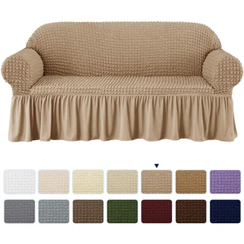 מתיחה 1-חתיכה קפלים חצאית פרעה ספה לכיסוי, שיבולת שועל ספה מכסה על הספה בסלון מכסה על ספות
