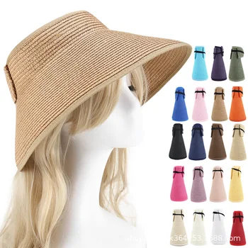 2023 חדש נשים לגלגל מגן שמש רחב שוליים, כובע הקש הקיץ מתקפל Packable הגנת UV כובע על החוף נסיעות בונט