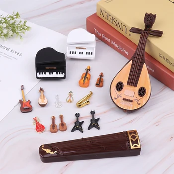 בית בובות מיניאטורי סימולציה כינור, גיטרה פסנתר נגינה דגם צעצועים אביזרי קישוט