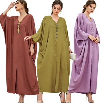 רמדאן דובאי נשים עטלף שרוול השמלה Abaya Kaftan המוסלמים החלוק מרוקאי שמלת שמלות עבור נשים בהודו
