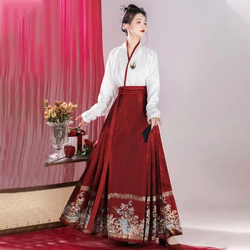 מינג מערכת Hanfu משופר חדש בסגנון סיני סוס החצאית הנשית יומי החליפה בגדים מצלם תמונת הסיום השמלה
