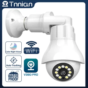 Tnnian 4MP הנורה E27 WIFI מצלמות מעקב אוטומטי 360 חיצונית PTZ IP מצלמת טלוויזיה במעגל סגור 30M ראיית לילה מצלמת אבטחה
