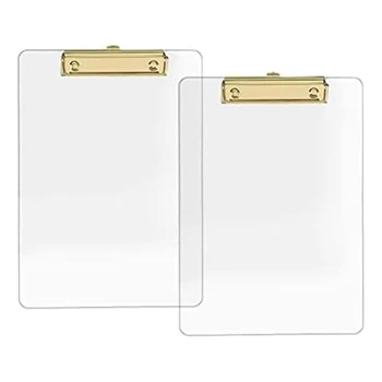 2 Pack לוח אקריליק הלוח עם זהב קליפ, 8.8X12.2 A4 בגודל Letter, בית הספר והבית אספקה,ציוד משרדי