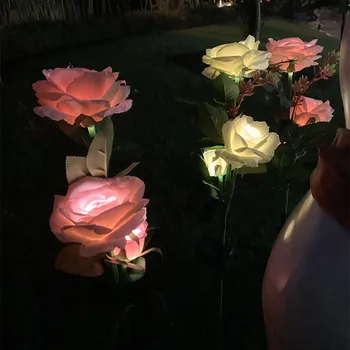 LED סולארית לגינה פרח אור הדשא מנורה חיצונית סולארית אור רחוב רוז מנורה עמיד למים חצר פטיו הנוף תאורה לקישוט