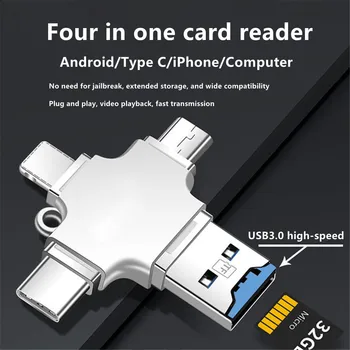 קורא כרטיסי SD מיקרו כרטיס מתאם 4 in 1 USB 3.0 micro sd usb Cardreader usb עבור ברק סוג מתאם OTG adaptador